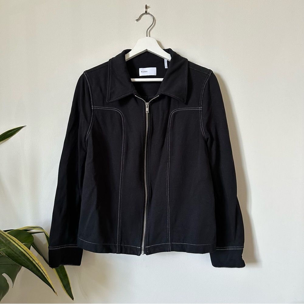 BLDWN Layne Zip Jacket Black Contrast Stitch Cotton Jacket Size L
